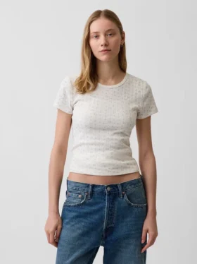 T-shirt a girocollo in punto Pointelle