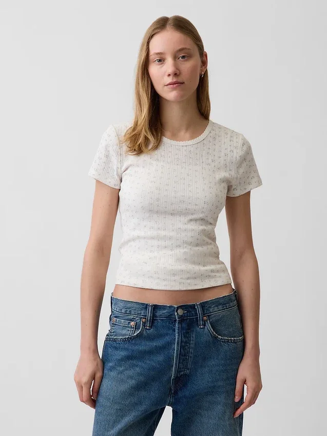 T-shirt a girocollo in punto Pointelle