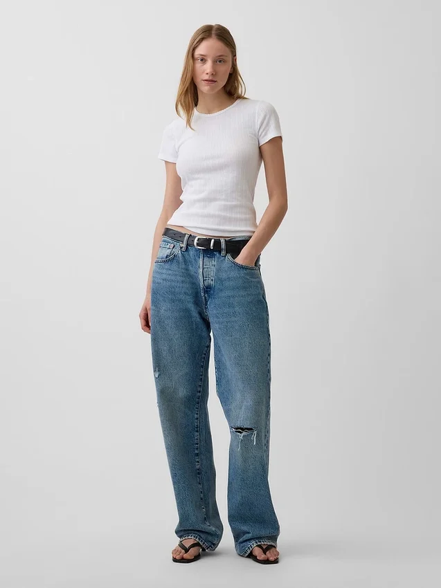 T-shirt a girocollo in punto Pointelle