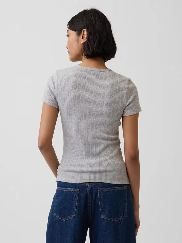 T-shirt a girocollo in punto Pointelle