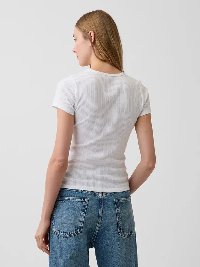T-shirt a girocollo in punto Pointelle