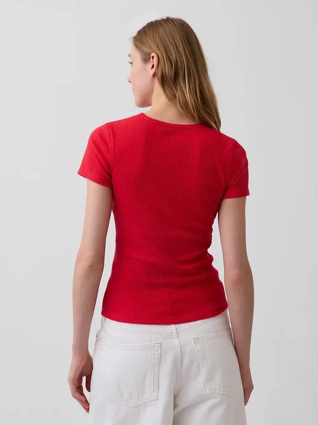 T-shirt a girocollo in punto Pointelle