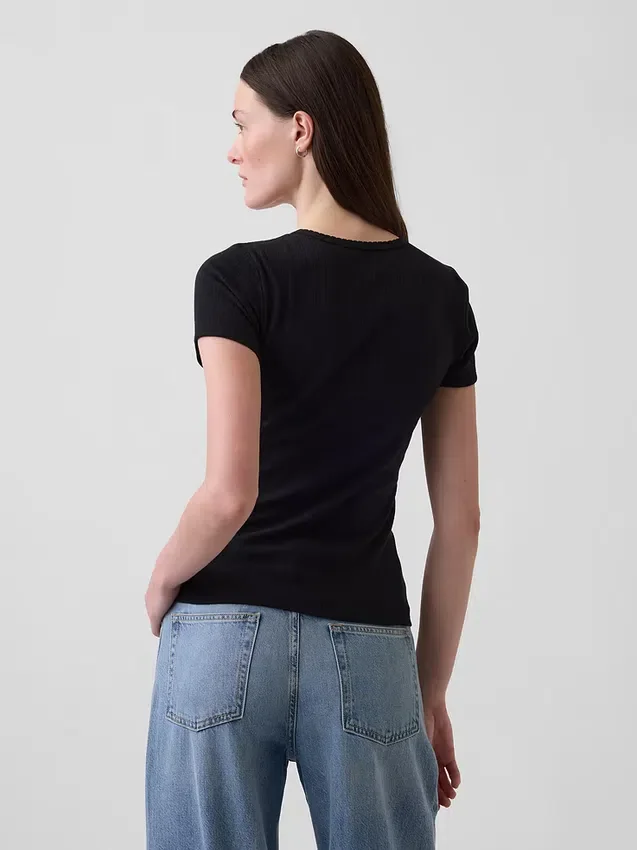 T-shirt a girocollo in punto Pointelle