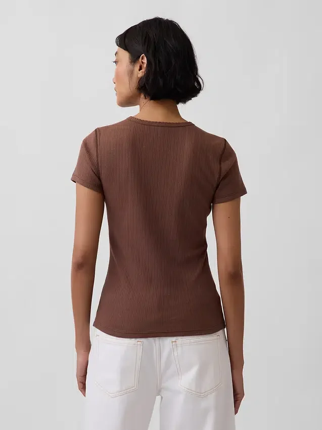 T-shirt a girocollo in punto Pointelle