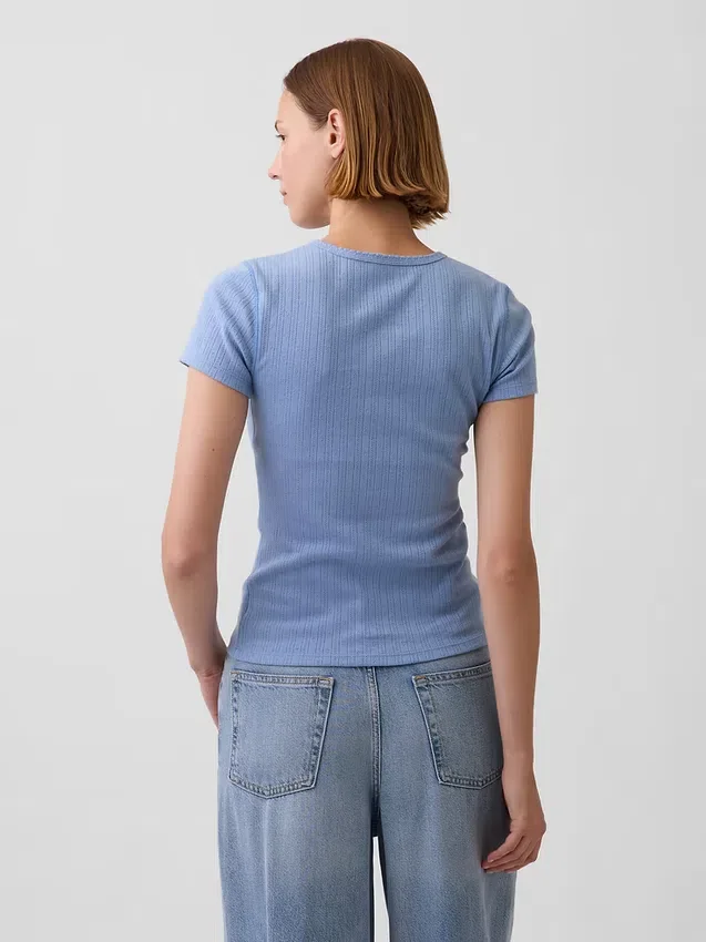 T-shirt a girocollo in punto Pointelle