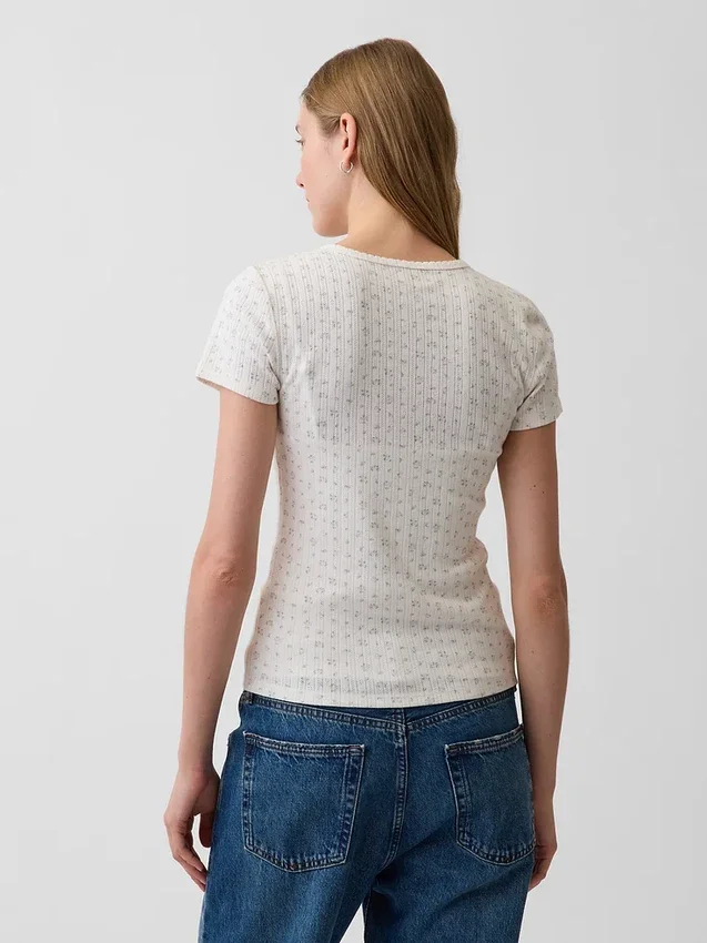 T-shirt a girocollo in punto Pointelle