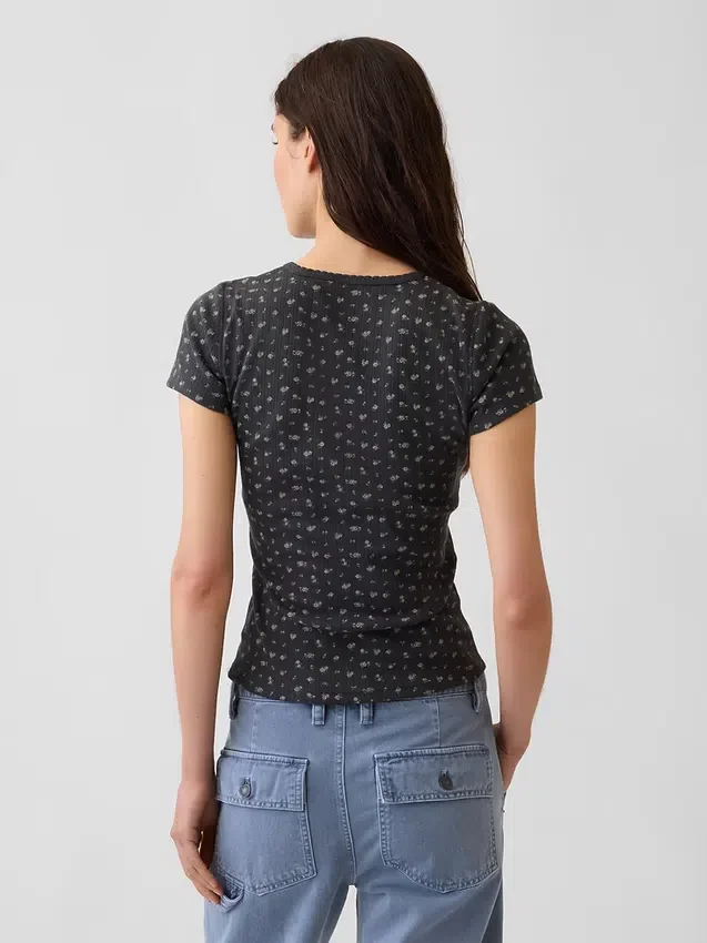 T-shirt a girocollo in punto Pointelle