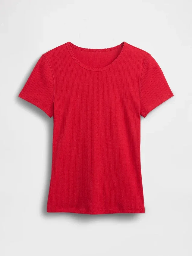 T-shirt a girocollo in punto Pointelle