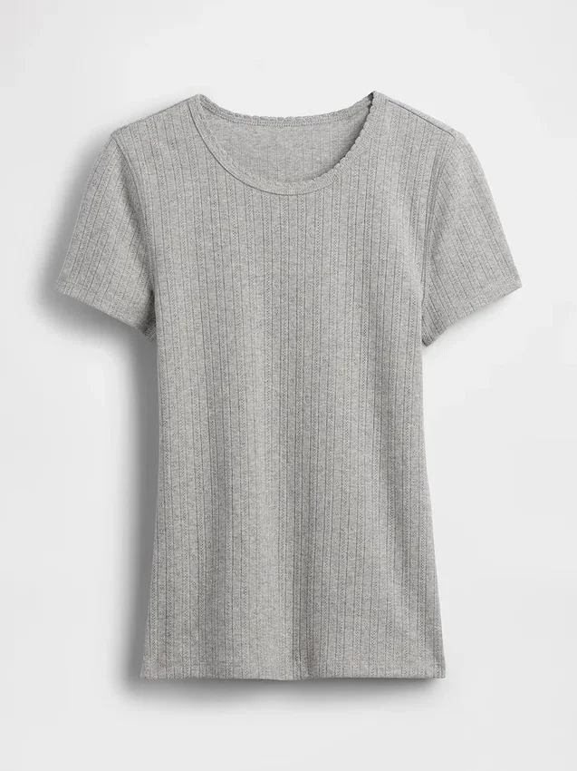 T-shirt a girocollo in punto Pointelle