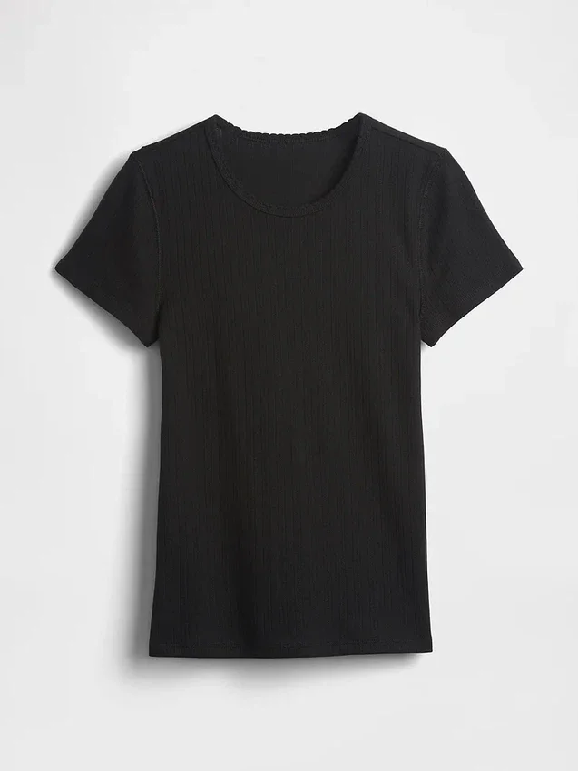 T-shirt a girocollo in punto Pointelle