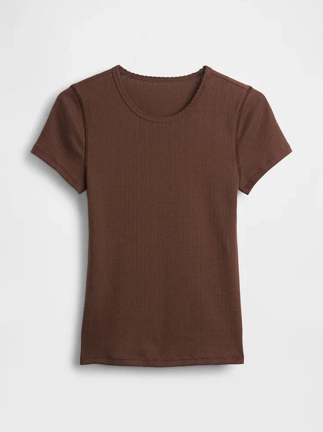 T-shirt a girocollo in punto Pointelle