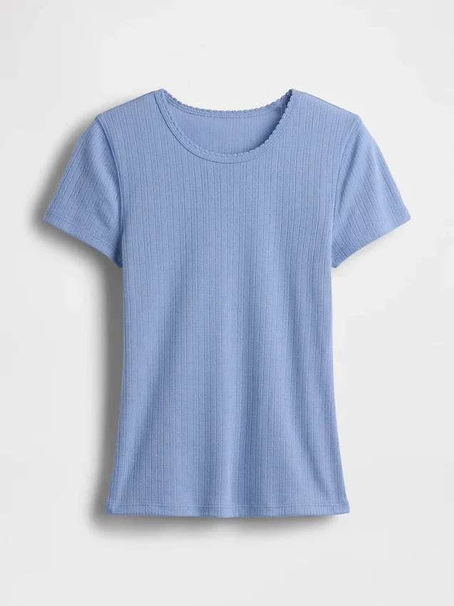 T-shirt a girocollo in punto Pointelle