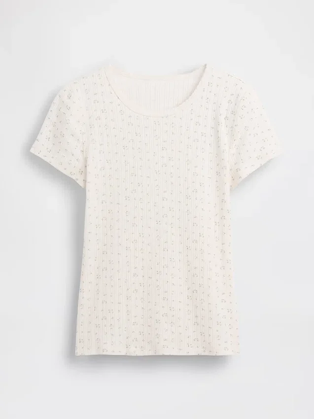 T-shirt a girocollo in punto Pointelle