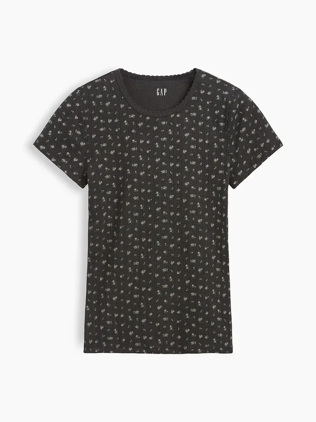 T-shirt a girocollo in punto Pointelle