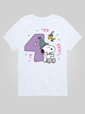 T-shirt a maniche corte con stampa "Peanuts" per bambini in occasione del 4° compleanno