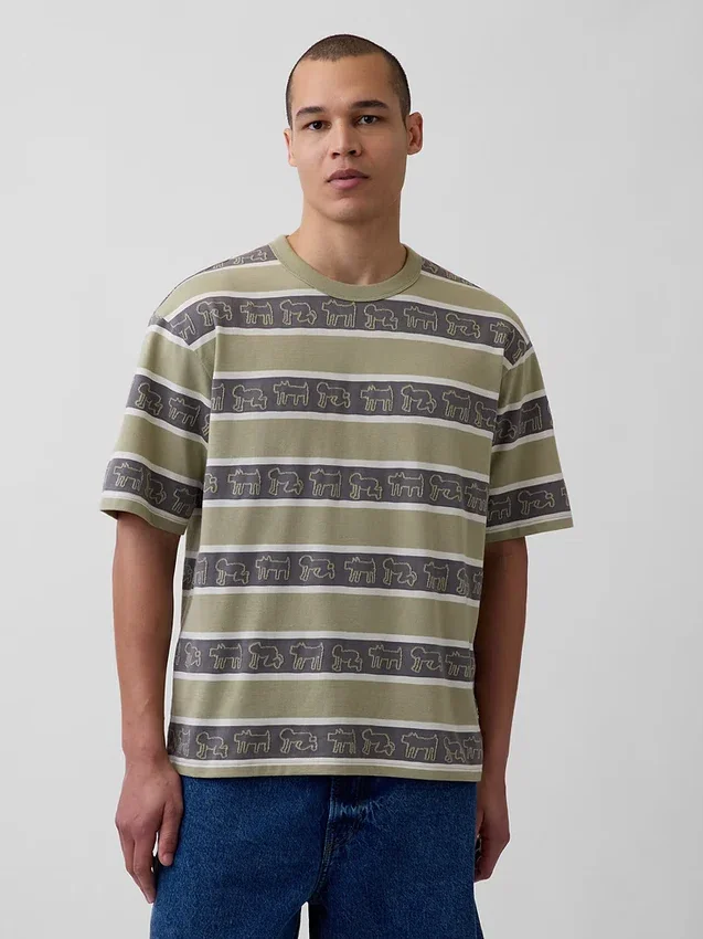 T-shirt a righe oversize Keith Haring