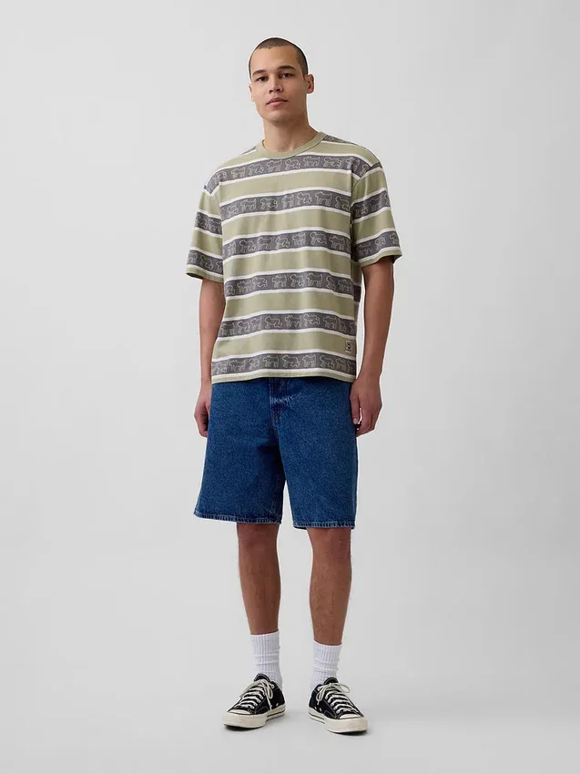 T-shirt a righe oversize Keith Haring