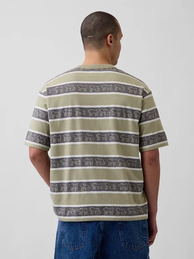T-shirt a righe oversize Keith Haring