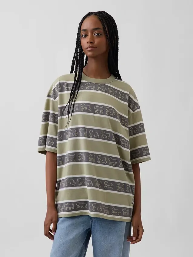 T-shirt a righe oversize Keith Haring