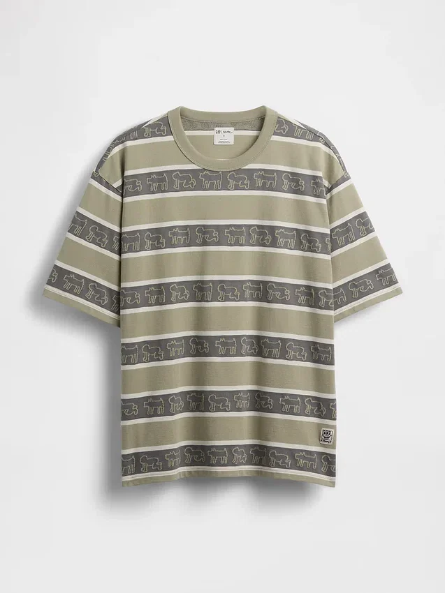 T-shirt a righe oversize Keith Haring
