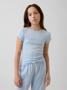T-shirt aderente a costine Pointelle per bambini