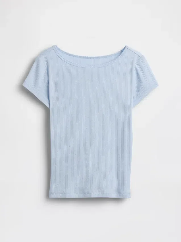 T-shirt aderente a costine Pointelle per bambini