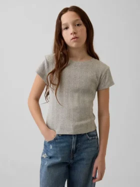 T-shirt aderente a costine variegate per bambini
