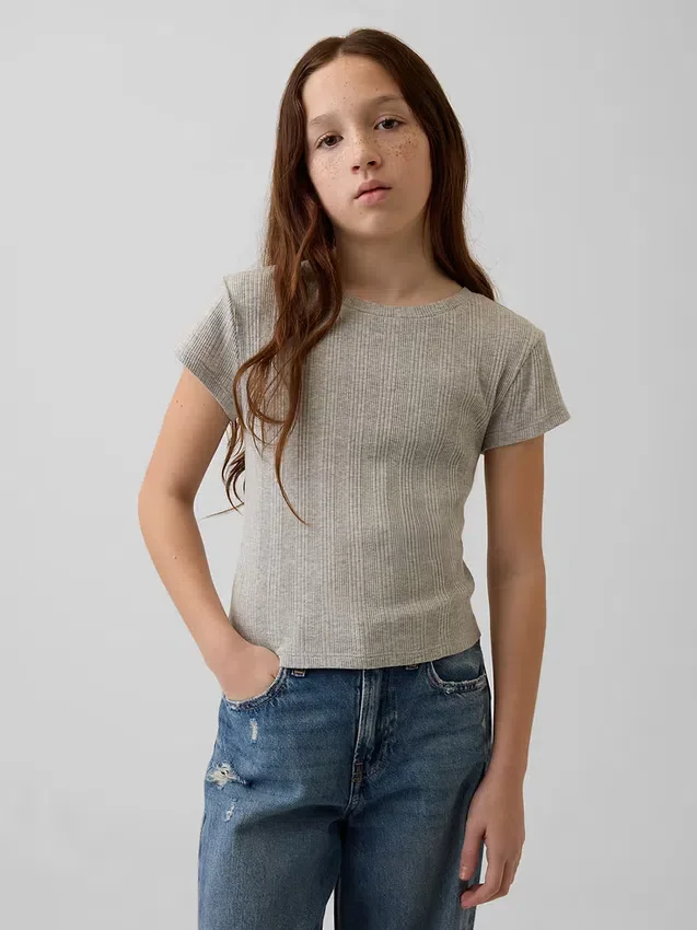 T-shirt aderente a costine variegate per bambini