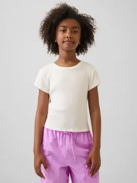 T-shirt aderente a costine variegate per bambini