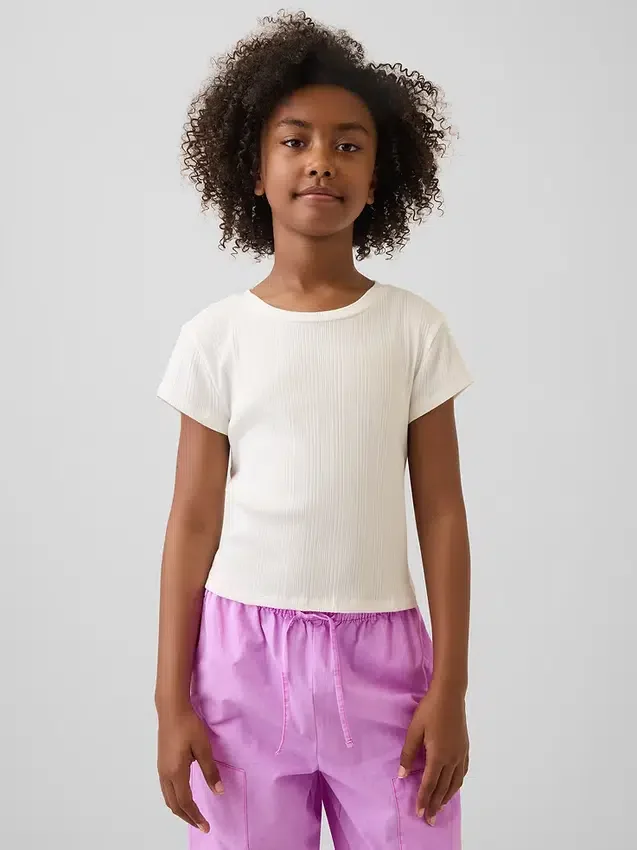 T-shirt aderente a costine variegate per bambini
