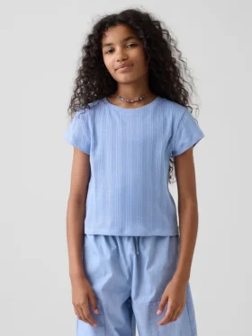 T-shirt aderente a costine variegate per bambini
