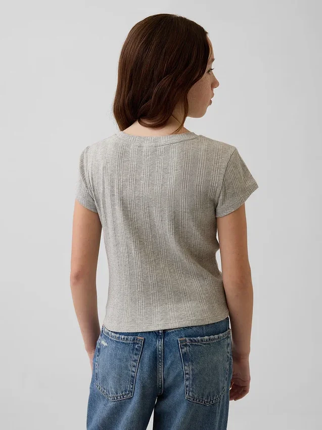 T-shirt aderente a costine variegate per bambini