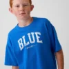 T-shirt blu per bambini con logo dal taglio comodo