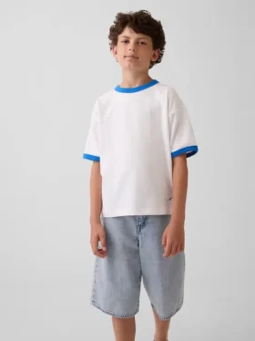 T-shirt blu per bambini con logo dal taglio comodo