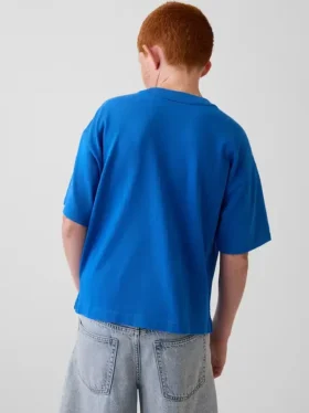 T-shirt blu per bambini con logo dal taglio comodo