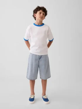 T-shirt blu per bambini con logo dal taglio comodo