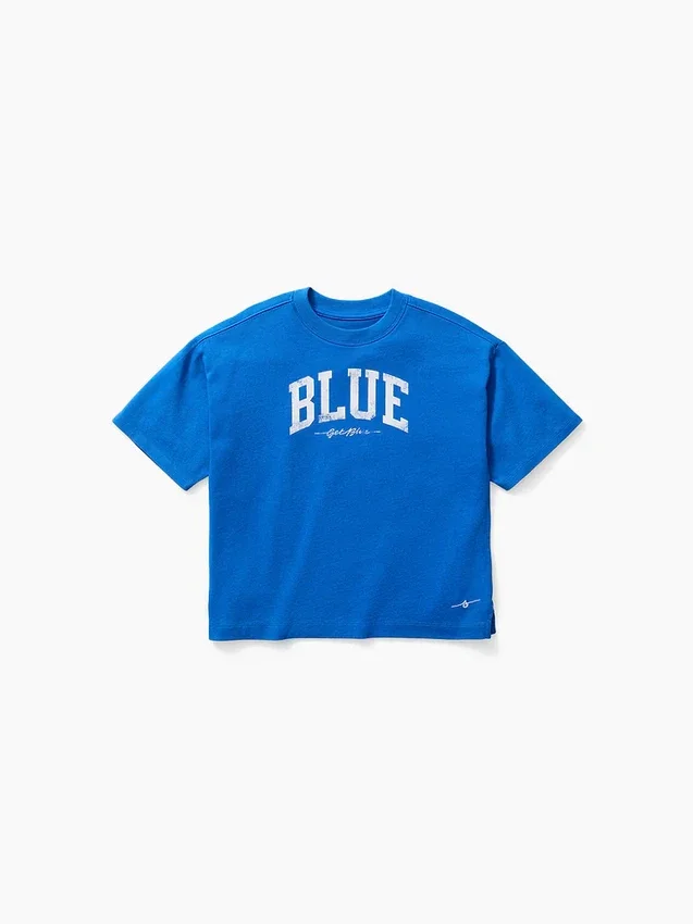 T-shirt blu per bambini con logo dal taglio comodo