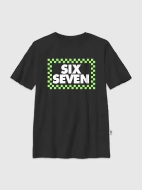 T-shirt con grafica a scacchi Six Seven per bambini
