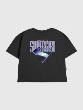 T-shirt con grafica del logo viola di Supergirl per bambini