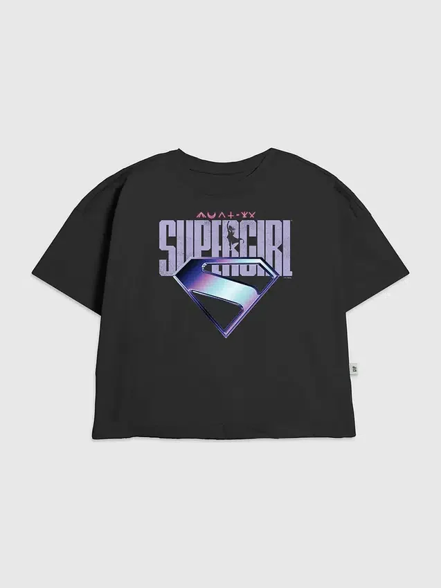 T-shirt con grafica del logo viola di Supergirl per bambini