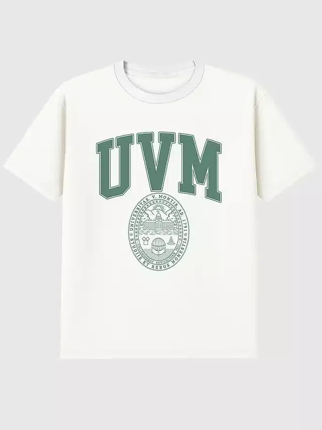 T-shirt con grafica dello stemma dell’Università del Vermont
