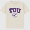 T-shirt con grafica scura del sigillo universitario della TCU (Texas Christian University)