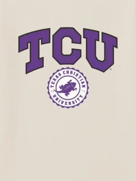T-shirt con grafica scura del sigillo universitario della TCU (Texas Christian University)