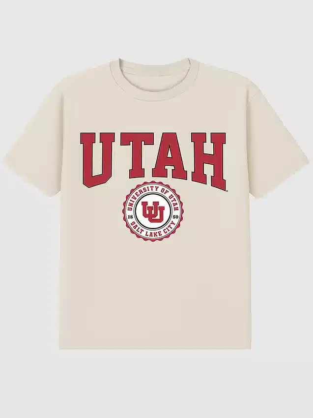 T-shirt con grafica scura raffigurante lo stemma dell’Università dello Utah
