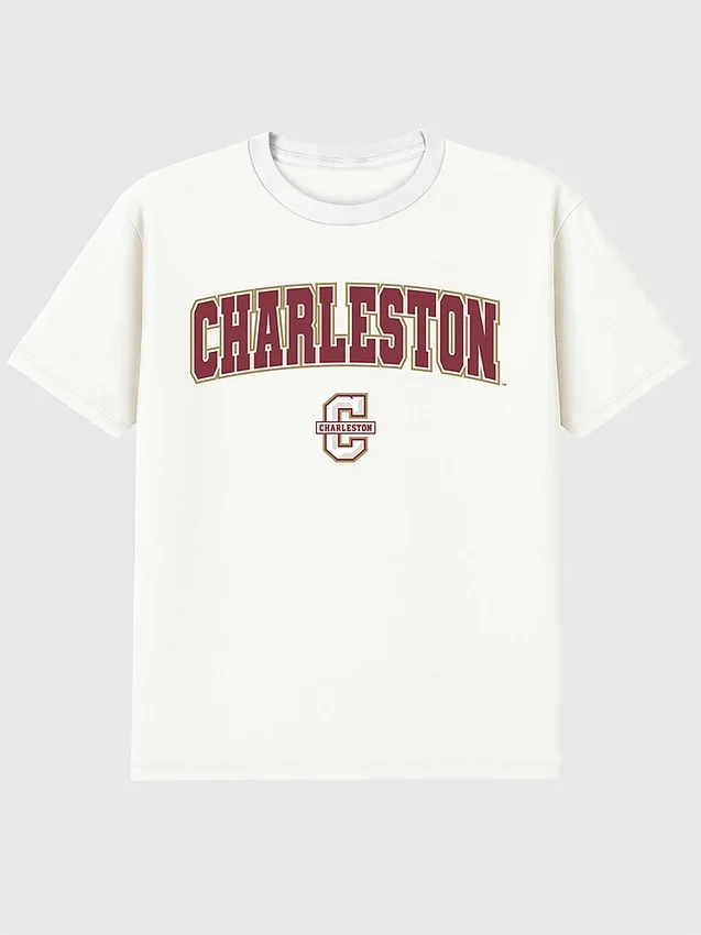 T-shirt con grafica secondaria raffigurante l'Arch Logo del College of Charleston