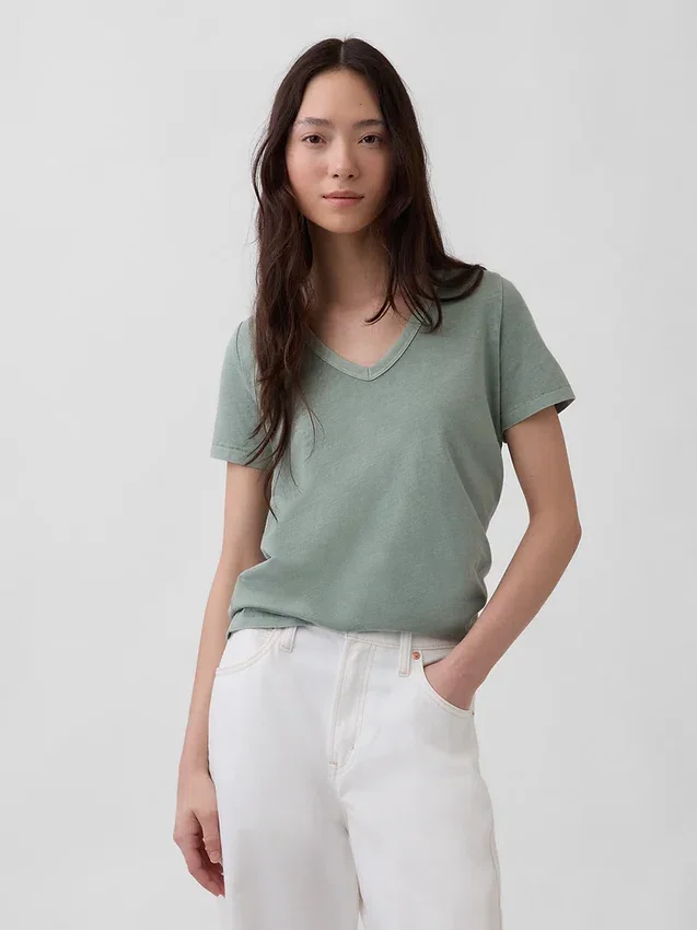 T-shirt con scollo a V in cotone biologico Vintagesoft