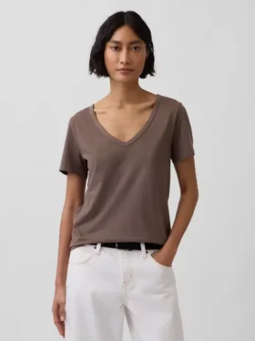 T-shirt con scollo a V in cotone biologico Vintagesoft