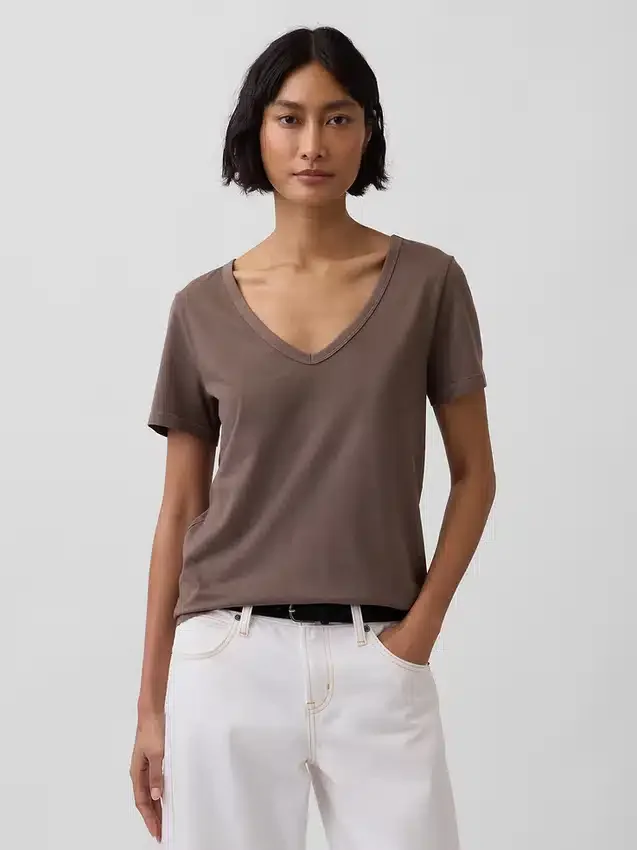 T-shirt con scollo a V in cotone biologico Vintagesoft