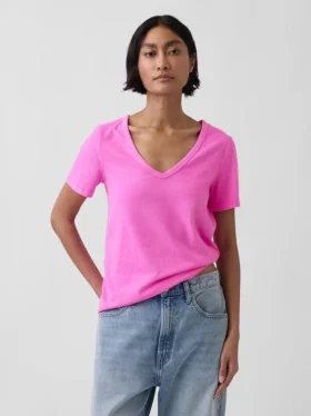 T-shirt con scollo a V in cotone biologico Vintagesoft