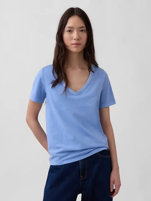 T-shirt con scollo a V in cotone biologico Vintagesoft